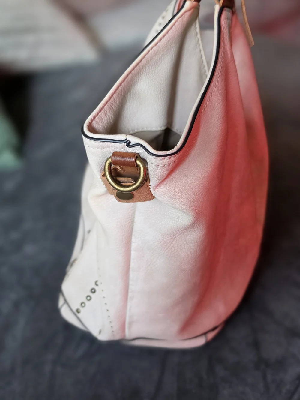 Silver Jeans Cream Faux Leather Shoulder Bag with Brown Straps